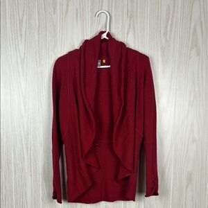 Anthropologie Knitted & Knotted Deep Red Eyelet Open Front Wool Blend Cardigan S